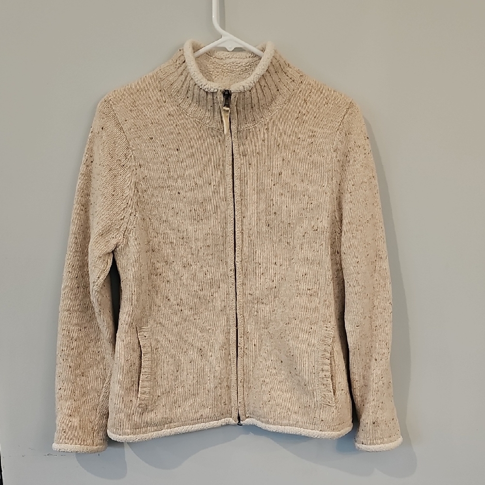 L.L.Bean XS Cream Zip-Up Lambswool Sweater